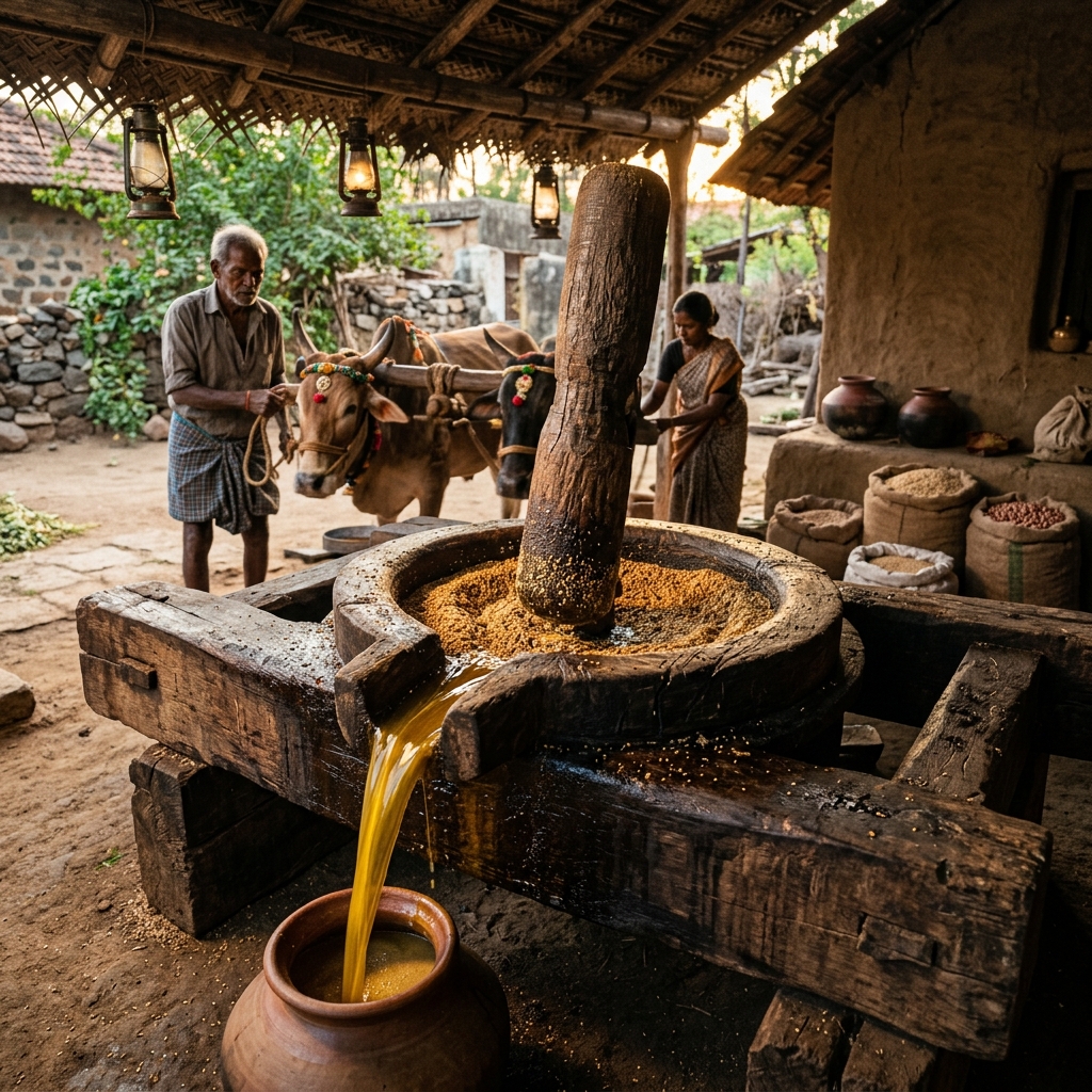 Traditional wooden oil press
